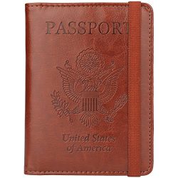 GDTK Leather Passport Holder Cover Case RFID Blocking Travel Wallet (Brown #3)