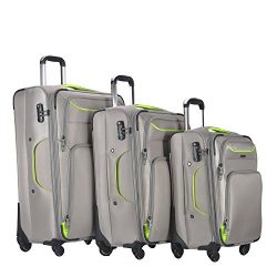 3 Piece Luggage Set Durable Lightweight Soft Case Spinner Suitecase LUG3 RS3049 LIGHT GREY