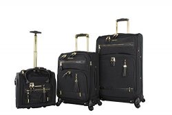 Steve Madden Luggage 3 Piece Softside Spinner Suitcase Set Collection (Peek-A-Boo Black)