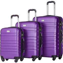 Merax Luggage Set 3 Piece Lightweight Spinner Suitcase (Purple)