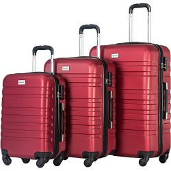 Merax Luggage Set 3 Piece Lightweight Spinner Suitcase (Red)