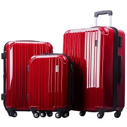 Merax Dreamy Luggage Set 3 Piece Expandable Suitcase ABS+PC with TSA Lock (Red.)