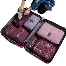 7Pcs Waterproof Travel Storage Bags Clothes Packing Cube Luggage Organizer Pouch(Red wine)