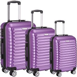 Luggage Set 3 Piece ABS Trolley Suitcase Spinner Hardshell Lightweight Suitcases TSA (purple)