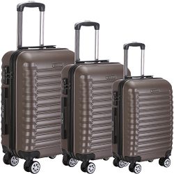 Luggage Set 3 Piece ABS Trolley Suitcase Spinner Hardshell Lightweight Suitcases TSA (coffee)