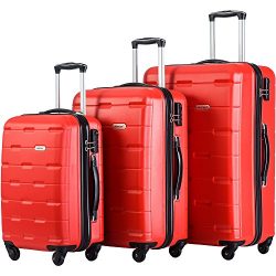 Merax Luggage 20 Inch 24 Inch and 28 Inch 3-Piece Suitcase Spinner Set (Red.)