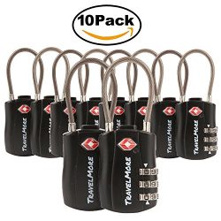 TravelMore 10 Pack TSA Approved Travel Combination Cable Luggage Locks for Suitcases – Black