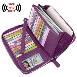 YALUXE Women’s RFID Blocking Leather Large Zipper Wallet Passport Holder Purple