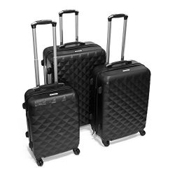 ALEKO LG52BK ABS Luggage Suitcase Set for Travel with Combo Lock, 3 Piece, Diamond Pattern, Black