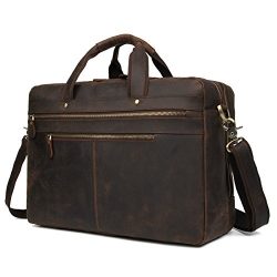 Texbo Men’s Full Grain Leather Briefcase Business Travel Bag Fit 17 Inch Laptop Tote (Brown)