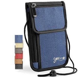 Passport Holder- by YOMO. RFID Safe. The Classic Neck Travel Wallet. (Basic Blue)