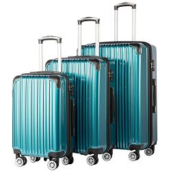 Coolife Luggage Expandable 3 Piece Sets PC+ABS Spinner Suitcase 20 inch 24 inch 28 inch (green)