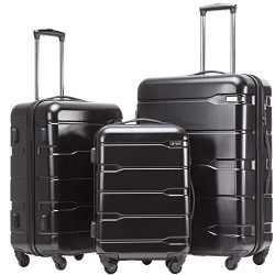 Coolife Luggage Expandable 3 Piece Sets PC+ABS Spinner Suitcase 20 inch 24 inch 28 inch (New Black)