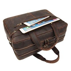 Augus Business Travel Briefcase Genuine Leather Duffel Bags for Men Laptop Bag fits 15.6 inches  ...