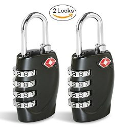 TSA Luggage Locks CFMOUR 4-Dial Padlocks for Travel Suitcase Case 2 Pack – Black