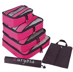 Eurybia – 4 Set Packing Cubes – Variety of Sizes Travel Organizers with Laundry Bag  ...