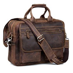 Kattee Crazy Horse Leather Briefcase Shoulder Business Laptop Bags Tote (Coffee)
