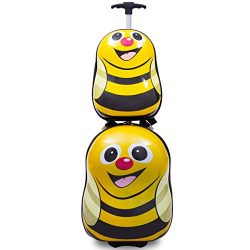 Goplus 2Pc 13″ 19″ Kids Carry On Luggage Set Travel Trolley Suitcase (Honeybee)