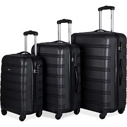 Merax 3 Pcs Luggage Set Expandable Hardside Lightweight Spinner Suitcase (Black)