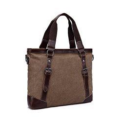 Aulain Leather Canvas Vintage Bussiness Causual Travel Tote Bag Messenger Bag For Men