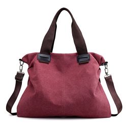 Women’s Canvas Tote Purse Handbags Shoulder Bags Travel Weekend Crossbody Bag (Red)