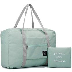 Wandf Foldable Travel Duffel Bag Luggage Sports Gym Water Resistant Nylon (Mint Green)