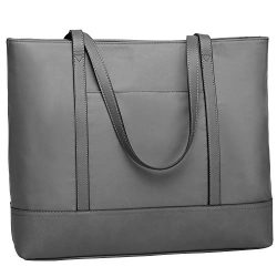 Laptop Tote Bag for Women, Large Capacity Work Bag Waterproof Nylon Fits 15.6 In, Grey