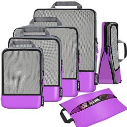 6 Set Compression Packing Cubes Travel Expandable Packing Organizers(Purple)