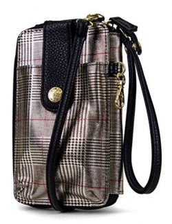 MUNDI Jacqui Vegan Leather RFID Womens Crossbody Cell Phone Purse Holder Wallet (Festive Plaid)