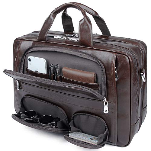 Leather Briefcase for Men,Laptop Bag Tote Messenger Bag Fits 16 Inch ...