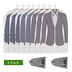 Perber Hanging Garment Bag 8 Pack Clear Full Zipper Suit Bags (Set of 8) PEVA Moth-Proof Breatha ...
