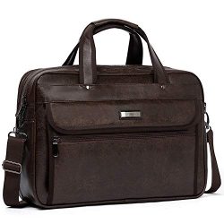 WESTBRONCO Leather Briefcase for Men Laptop Expandable Large Capacity Shoulder Messenger Bag for ...