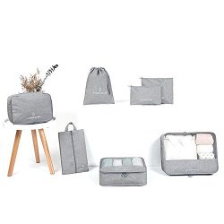 AINAAN Travel Storage Bag / 7 pcs Set Luggage Organizer Packing Cubes,Compression Pouch, 2019, Gray